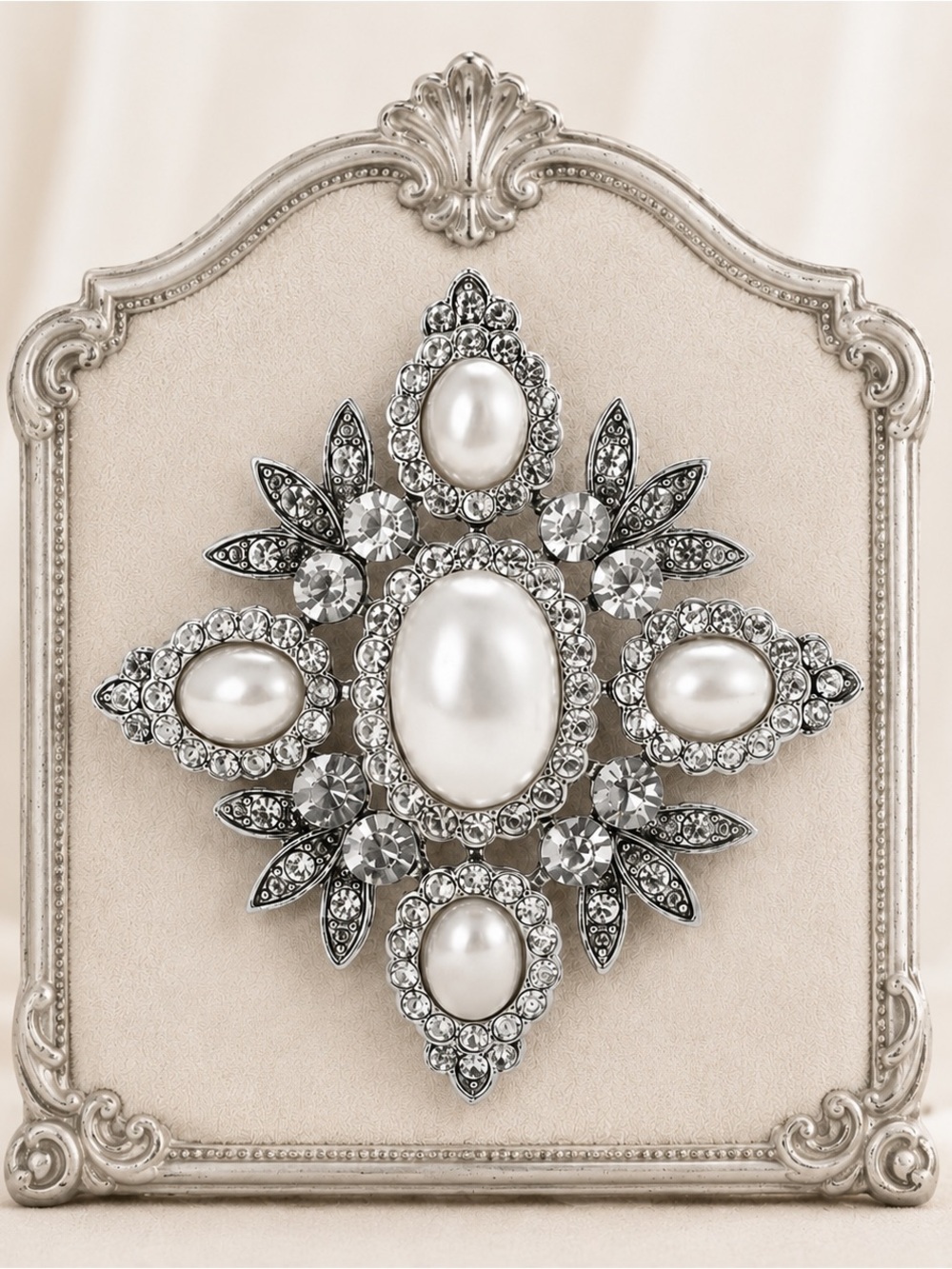 Victorian Pearl Crystal Floral Brooch